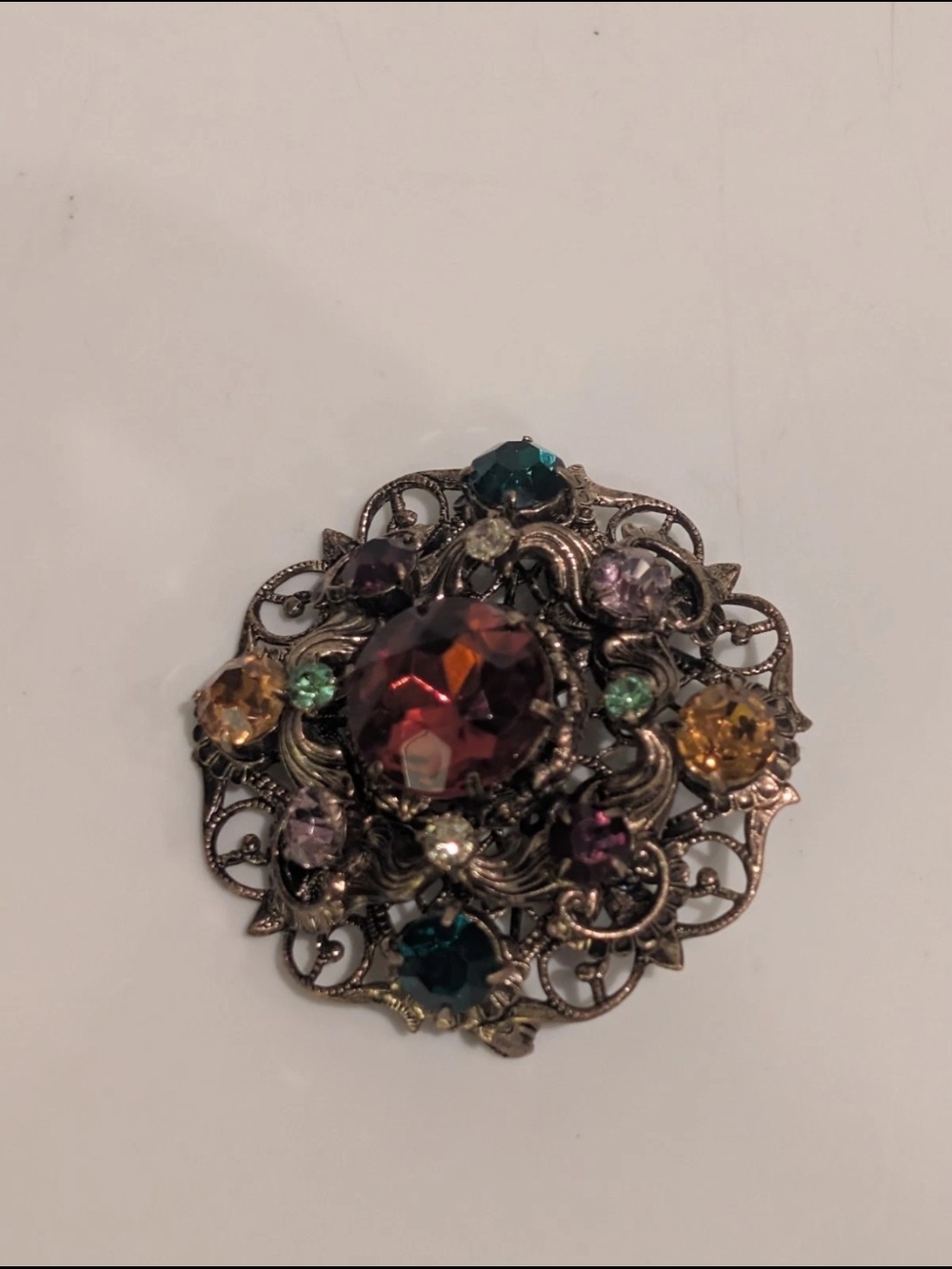 Vintage Amber & Multicolor Stone Brooch, USSR/Czechoslovakia Style